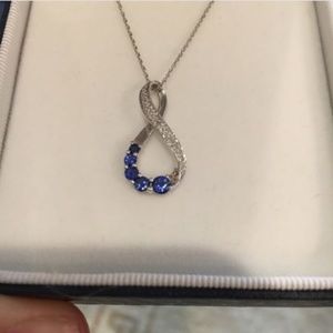 White gold (10k) sapphire infinity necklace